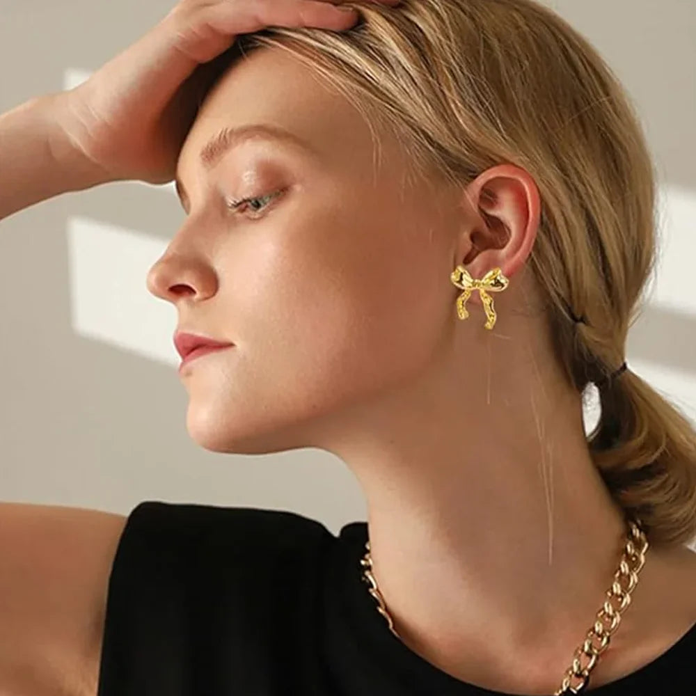 Bowknot Stainless Steel Gold & Silver Earrings