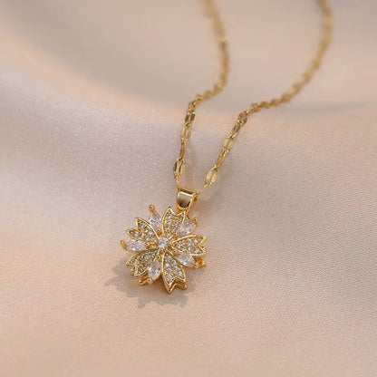Gold Zircon Flower Pendant Necklace