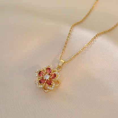 Gold Zircon Flower Pendant Necklace